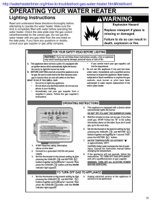 OPERATING YOUR WATER HEATER WARNING Lighting Instructions Explosion Hazard