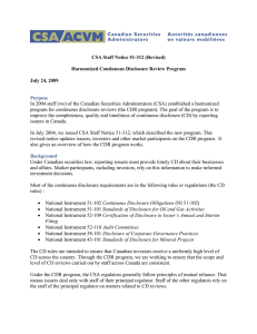 CSA Staff Notice 51-312 (Revised) Harmonized Continuous Disclosure Review Program