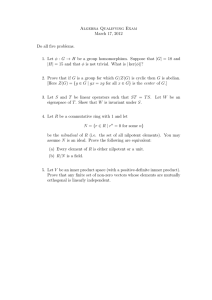 Algebra Qualifying Exam March 17, 2012 Do all five problems.