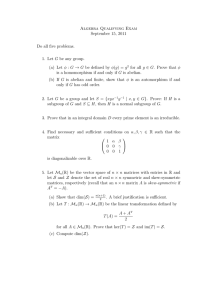 Algebra Qualifying Exam September 15, 2011 Do all five problems.