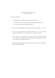Algebra Qualifying Exam March 19, 2011 Do all five problems.
