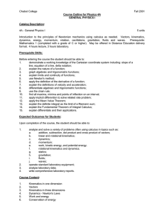 Chabot College Fall 2001  4A - General Physics I