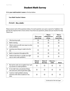 Student Math Survey: Attitudes and Classroom Practices