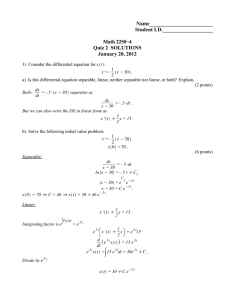 Name________________________ Student I.D.___________________ Math 2250−4 Quiz 2  SOLUTIONS