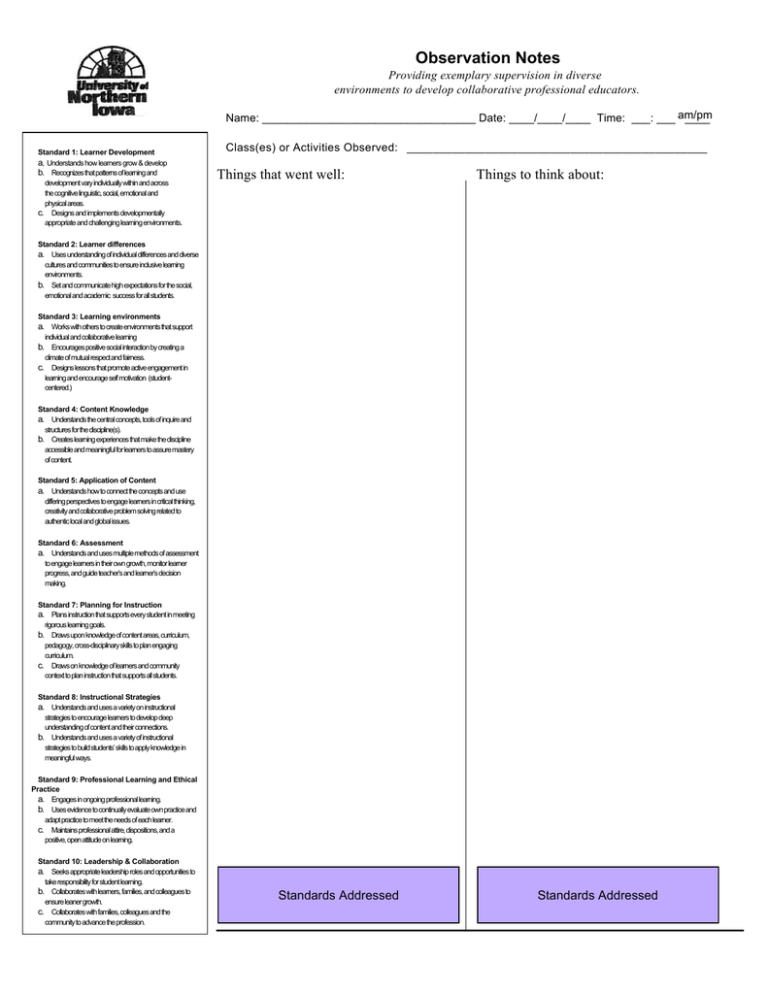 Observation Notes