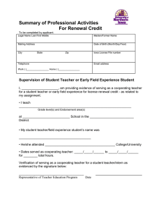 Summary of Professional Activities For Renewal Credit  To be completed by applicant.