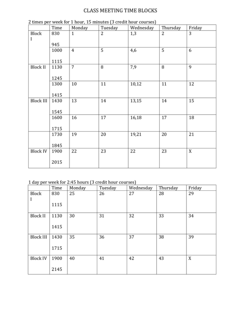 CLASS MEETING TIME BLOCKS