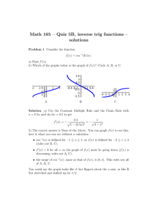 Math 165 – Quiz 5B, inverse trig functions – solutions