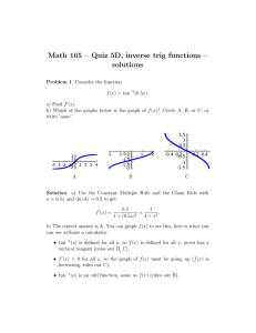 Math 165 Quiz: Inverse Trig Functions & Solutions