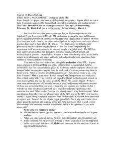 Clara McLean FIRST ESSAY ASSIGNMENT:   Evaluation of the SPE