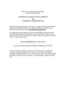 MATERIALS SAFETY DATA SHEETS and CHEMICAL EMERGENCIES