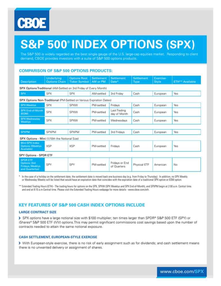 S&P 500 INDEX OPTIONS (SPX)