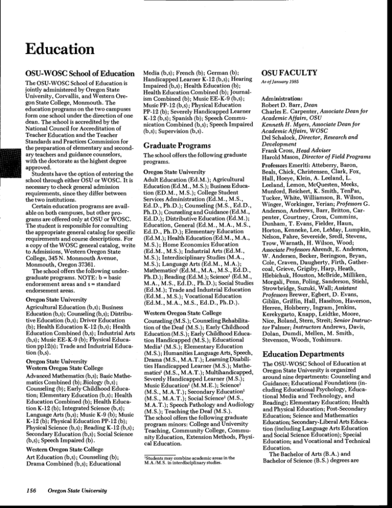 Education OSUWOSC School of Education