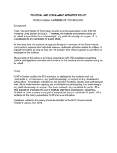 POLITICAL AND LEGISLATIVE ACTIVITIES POLICY ROSE-HULMAN INSTITUTE OF TECHNOLOGY Background
