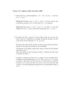 Course 111: Algebra, 28nd November 2006 : (i) φ(e) = ¯