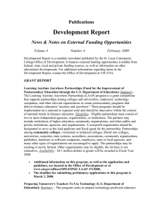 Development Report Publications News &amp; Notes on External Funding Opportunities Volume 4