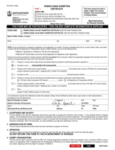 PENNSYLVANIA EXEMPTION CERTIFICATE This form cannot be used to