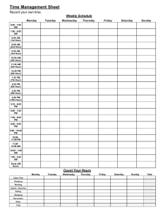 Time Management Sheet  Weekly Schedule Count Your Hours