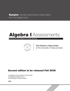 Algebra I Assessments Sampler sample performance tasks taken