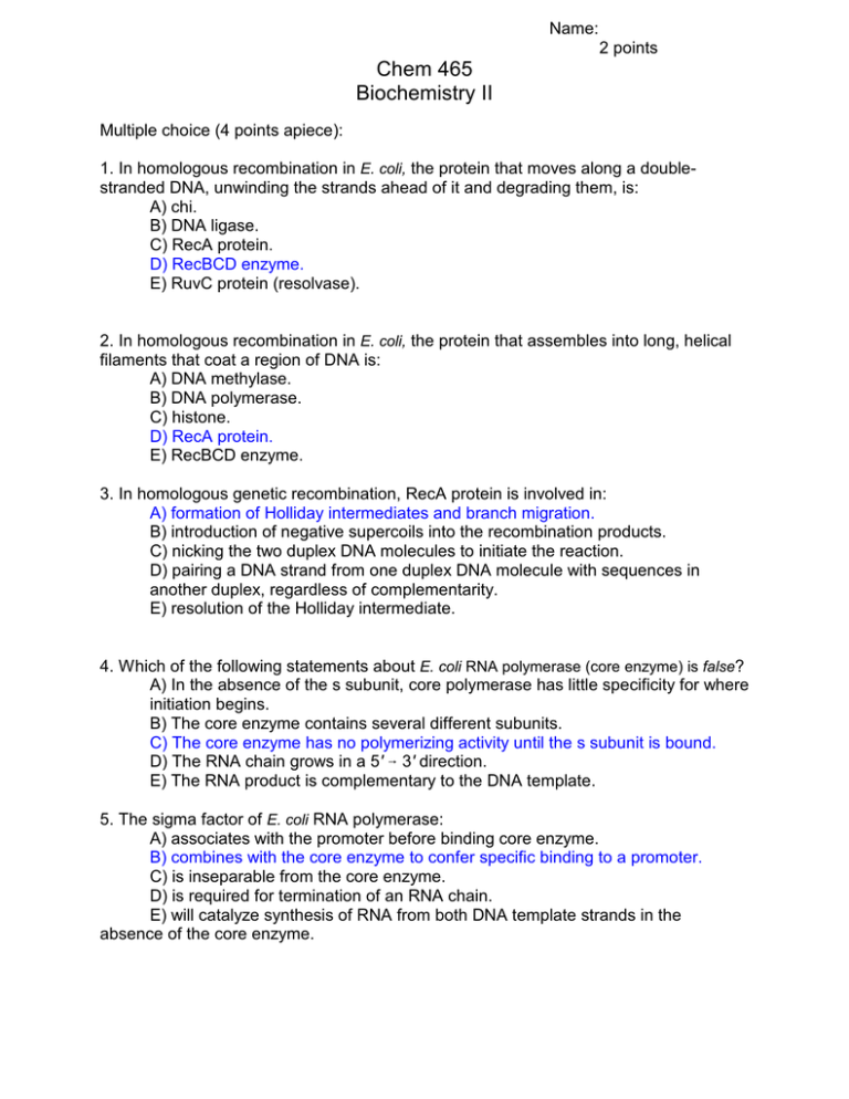 Chem 465 Biochemistry II