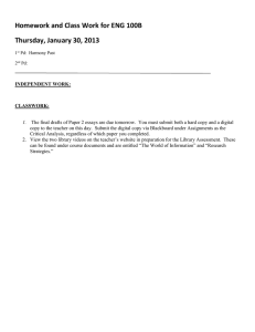 Homework and Class Work for ENG 100B Thursday, January 30, 2013