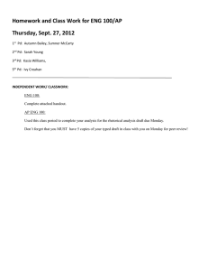 Homework and Class Work for ENG 100/AP Thursday, Sept. 27, 2012