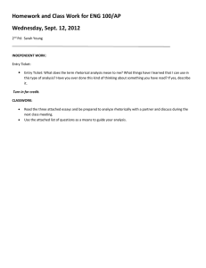 Homework and Class Work for ENG 100/AP Wednesday, Sept. 12, 2012