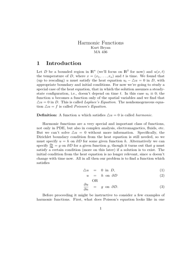 Harmonic Functions 1 Introduction