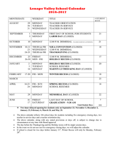 Lenape Valley School Calendar 2016-2017