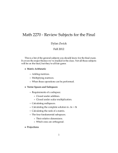 Math 2270 - Review Subjects for the Final Dylan Zwick Fall 2012