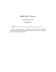 Math 2280 - Exam 1 University of Utah Spring 2014