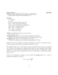 Honors 2201-4 Fall 2003 Definitions and Formulas for Economics Applications