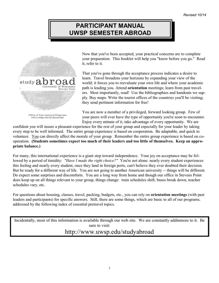 PARTICIPANT MANUAL UWSP SEMESTER ABROAD