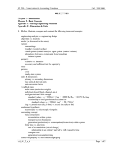 ES 201 - Conservation &amp; Accounting Principles Fall 1999-2000 OBJECTIVES