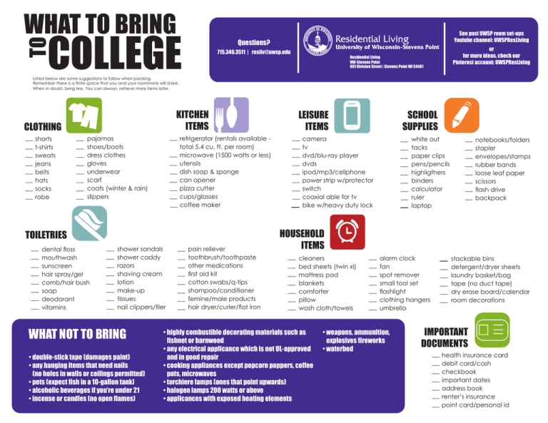 COLLEGE WHAT TO BRING TO