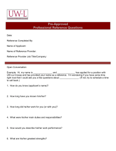 Pre-Approved Professional Reference Questions