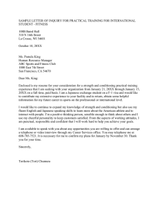 Fitness Practical Training Inquiry Letter for International Student