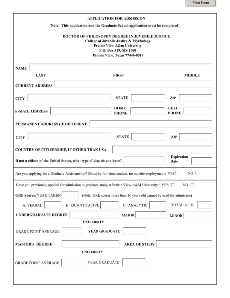 application for admission print form