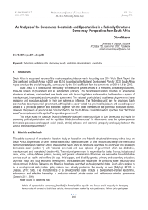 An Analysis of the Governance Constraints and Opportunities in a... Democracy: Perspectives from South Africa