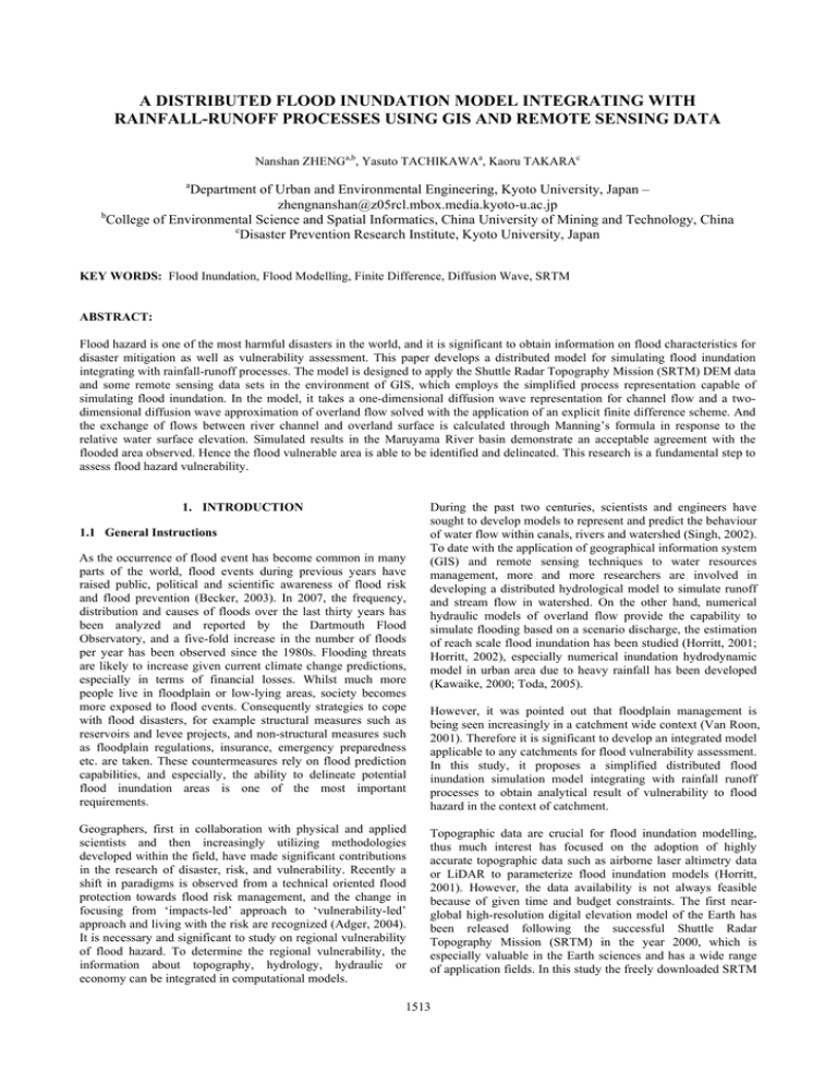 A DISTRIBUTED FLOOD INUNDATION MODEL INTEGRATING WITH