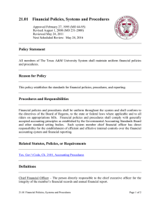21.01    Financial Policies, Systems and Procedures