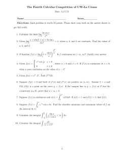 The Fourth Calculus Competition of UW-La Crosse