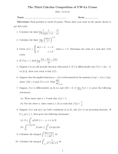 The Third Calculus Competition of UW-La Crosse