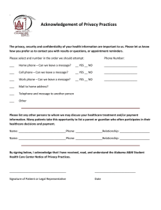 Acknowledgement of Privacy