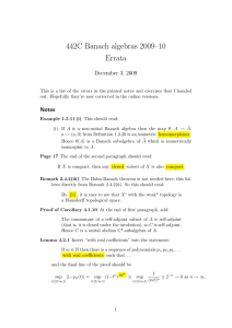 442C Banach algebras 2009–10 Errata December 3, 2009