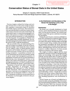 Conservation Status of Boreal Owls in the United States Chapter 11