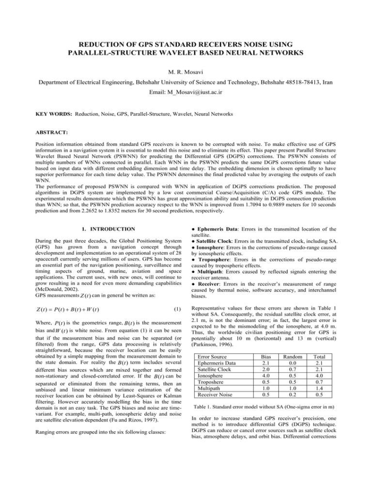 REDUCTION OF GPS STANDARD RECEIVERS NOISE USING