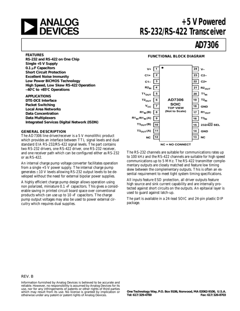 a +5 V Powered RS232/RS422 Transceiver AD7306