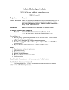 MEM 311 Thermal & Fluid Science Lab Syllabus