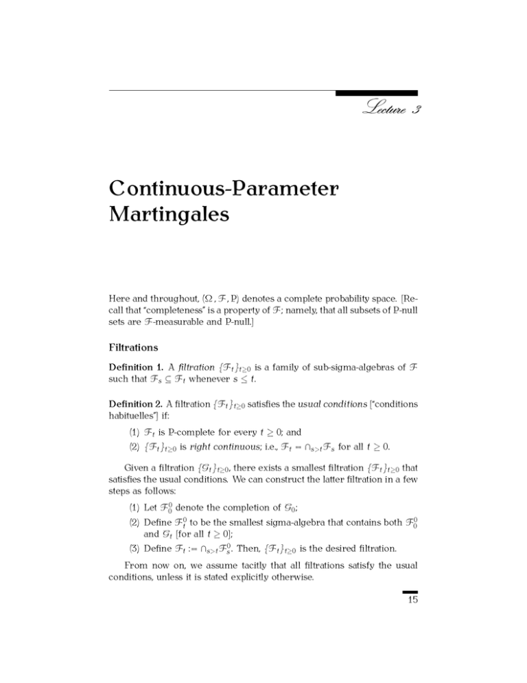 ContinuousParameter Martingales Filtrations